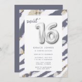 Sweet sixteen誕生日10代のバルーンガールパーティー 招待状 (正面/裏面)