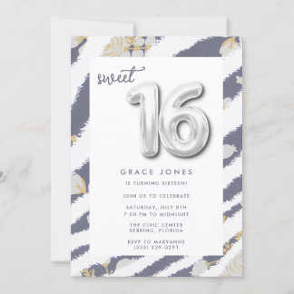 Sweet sixteen誕生日10代のバルーンガールパーティー 招待状