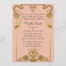 Sweet sixteen誕生日、ギャツビースタイル、ピーチ&金ゴールド 招待状