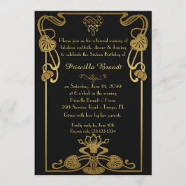Sweet sixteen誕生日、ギャツビースタイル、ブラック&金ゴールド 招待状
