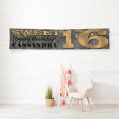 Sweet sixteen誕生日 |ゴールドフォイルとグリッター 横断幕 (インサイチュ)