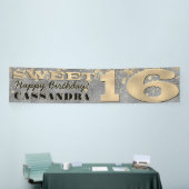 Sweet sixteen誕生日 |ゴールドフォイルとグリッター 横断幕 (トレードショー)