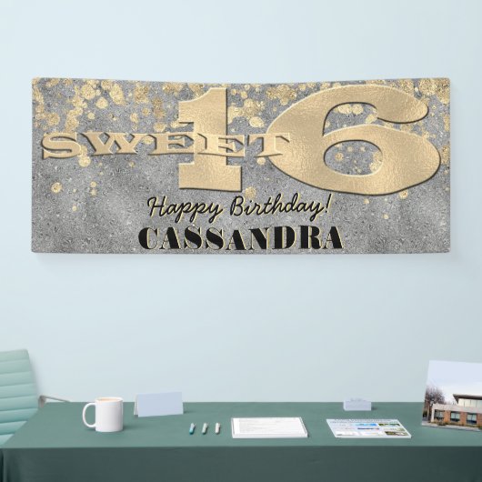 Sweet sixteen誕生日 |ゴールドフォイルとグリッター 横断幕 (トレードショー)