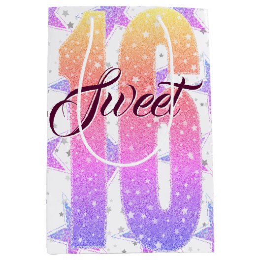 Sweet sixteen誕生日 |スターズピンクグリッター ミディアムペーパーバッグ (正面)