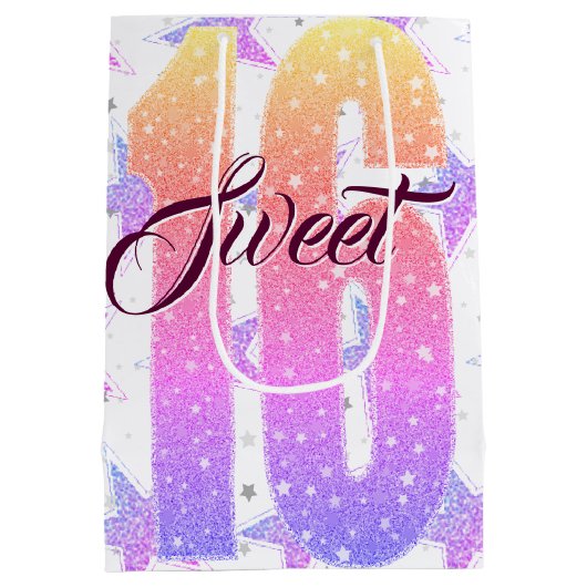 Sweet sixteen誕生日 |スターズピンクグリッター ミディアムペーパーバッグ (裏面)