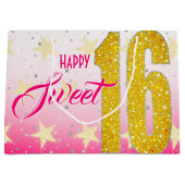 Sweet sixteen誕生日 |スターズピンクグリッター ラージペーパーバッグ (正面)