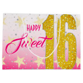 Sweet sixteen誕生日 |スターズピンクグリッター ラージペーパーバッグ (裏面)