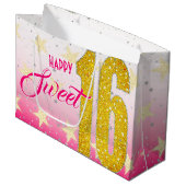 Sweet sixteen誕生日 |スターズピンクグリッター ラージペーパーバッグ (正面アングル)