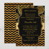 Sweet sixteen誕生日,16位,ギャツビースタイル,ブラック,ゴール 招待状 (正面/裏面)