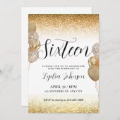 Sweet sixteen誕生日、Sweet 16、金ゴールド招待状 招待状 (正面/裏面)