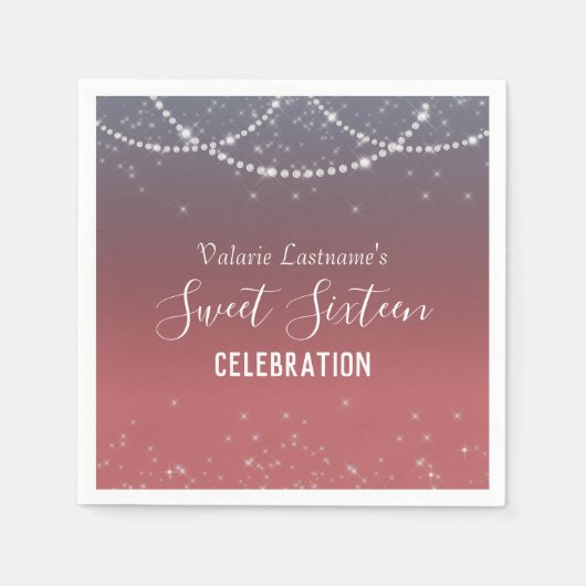 Sweet sixteen誕生祝いグラデーションダイヤモンド スタンダードカクテルナプキン (正面)
