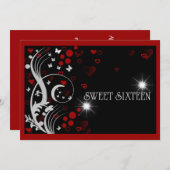 Sweet sixteen赤い黒の輝く蝶 招待状 (正面/裏面)