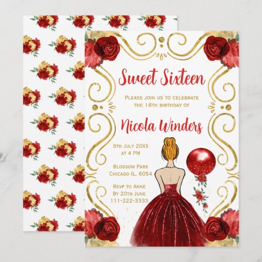 Sweet sixteen赤毛プリンセスイン赤 招待状 (正面/裏面)