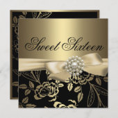 Sweet sixteen金ゴールドバラ誕生日招待状 招待状 (正面/裏面)