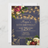 Sweet sixteen金ゴールドライトフローラ冬の素朴 招待状 (正面)
