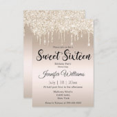 sweet sixteen金ゴールド滴下グリッターシャンパン 招待状 (正面/裏面)