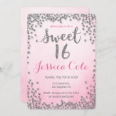 Sweet sixteen銀グリッター誕生日招待状 招待状 (正面/裏面)