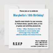 Sweet sixteen10代の誕生パーティー（明るい青） 招待状 (裏面)