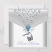 Sweet sixteen16エレガントホワイトシルバーブルー 招待状 (正面)