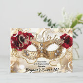 Sweet sixteen16クリーム金ゴールドマスカレードボールパーティー 招待状 (スタンド正面)