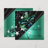 Sweet sixteen16ジェードグリーンブラックマスク 招待状 (正面/裏面)