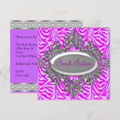 Sweet sixteen16ゼブラパープルホワイトシルバー2 招待状 (正面/裏面)