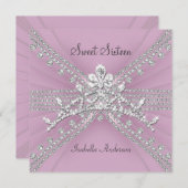 Sweet sixteen16ティアラピンクバースデーパーティー 招待状 (正面/裏面)