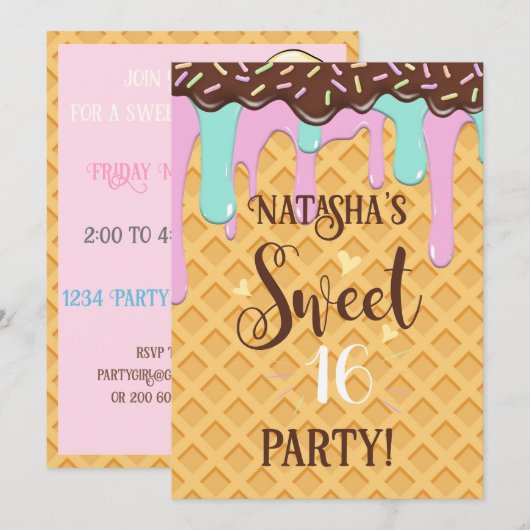 Sweet sixteen16ドリッピーワッフルコーン 招待状 (正面/裏面)