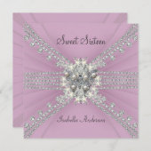 Sweet sixteen16バタフライピンクバースデーパーティー 招待状 (正面/裏面)