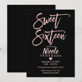 SWEET SIXTEEN16バラゴールドフォイル&ブラックモダン 招待状