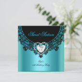 Sweet sixteen16バースデーパーティーアクアブルーティール（緑がかった色） 招待状 (スタンド正面)