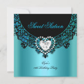 Sweet sixteen16バースデーパーティーアクアブルーティール（緑がかった色） 招待状 (正面)