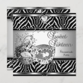 Sweet sixteen16バースデーパーティーゼブラシルバーマスク 招待状 (正面/裏面)