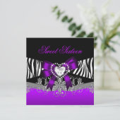 Sweet sixteen16バースデーパーティーゼブラパープルブラック 招待状 (スタンド正面)