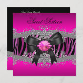 Sweet sixteen16バースデーパーティーゼブラピンクブラック 招待状 (正面/裏面)