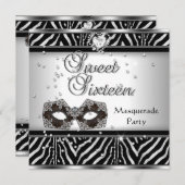 Sweet sixteen16バースデーパーティーゼブラマスカレード 招待状 (正面/裏面)