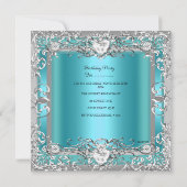 Sweet sixteen16バースデーパーティーティール（緑がかった色）ブルーシルバー 招待状 (裏面)