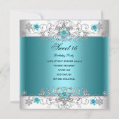 Sweet sixteen16バースデーパーティーティール(緑がかった色)ブルーダイヤモンド 招待状 (裏面)
