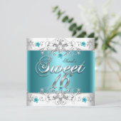 Sweet sixteen16バースデーパーティーティール（緑がかった色）ブルーダイヤモンド 招待状 (スタンド正面)