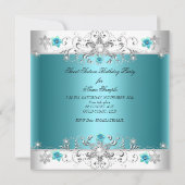 Sweet sixteen16バースデーパーティーティール（緑がかった色）ブルーダイヤモンド 招待状 (裏面)