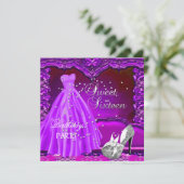 Sweet sixteen16バースデーパーティーパープルドレスガウン 招待状 (スタンド正面)