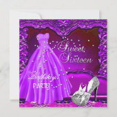 Sweet sixteen16バースデーパーティーパープルドレスガウン 招待状 (正面)