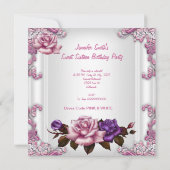 Sweet sixteen16バースデーパーティーホワイトピンクローズ 招待状 (裏面)