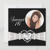 Sweet sixteen16バースデーパーティー白黒 招待状 (正面)