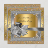 Sweet sixteen16バースデーパーティー金ゴールドシルバーボウ 招待状 (正面/裏面)