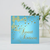 Sweet sixteen16バースデーパーティー金ゴールドスターズブルー 招待状 (スタンド正面)