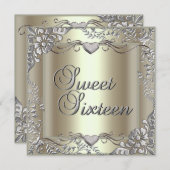 Sweet sixteen16バースデーパーティー金ゴールドミントシルバー 招待状 (正面/裏面)
