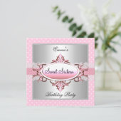 Sweet sixteen16パーティーシルバーピンクホワイトスポット 招待状 (スタンド正面)