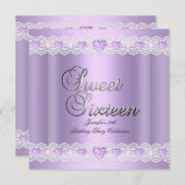 Sweet sixteen16パーティーパープルシルバー薄紫ハート 招待状 (正面/裏面)