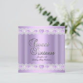 Sweet sixteen16パーティーパープルシルバー薄紫ハート 招待状 (スタンド正面)